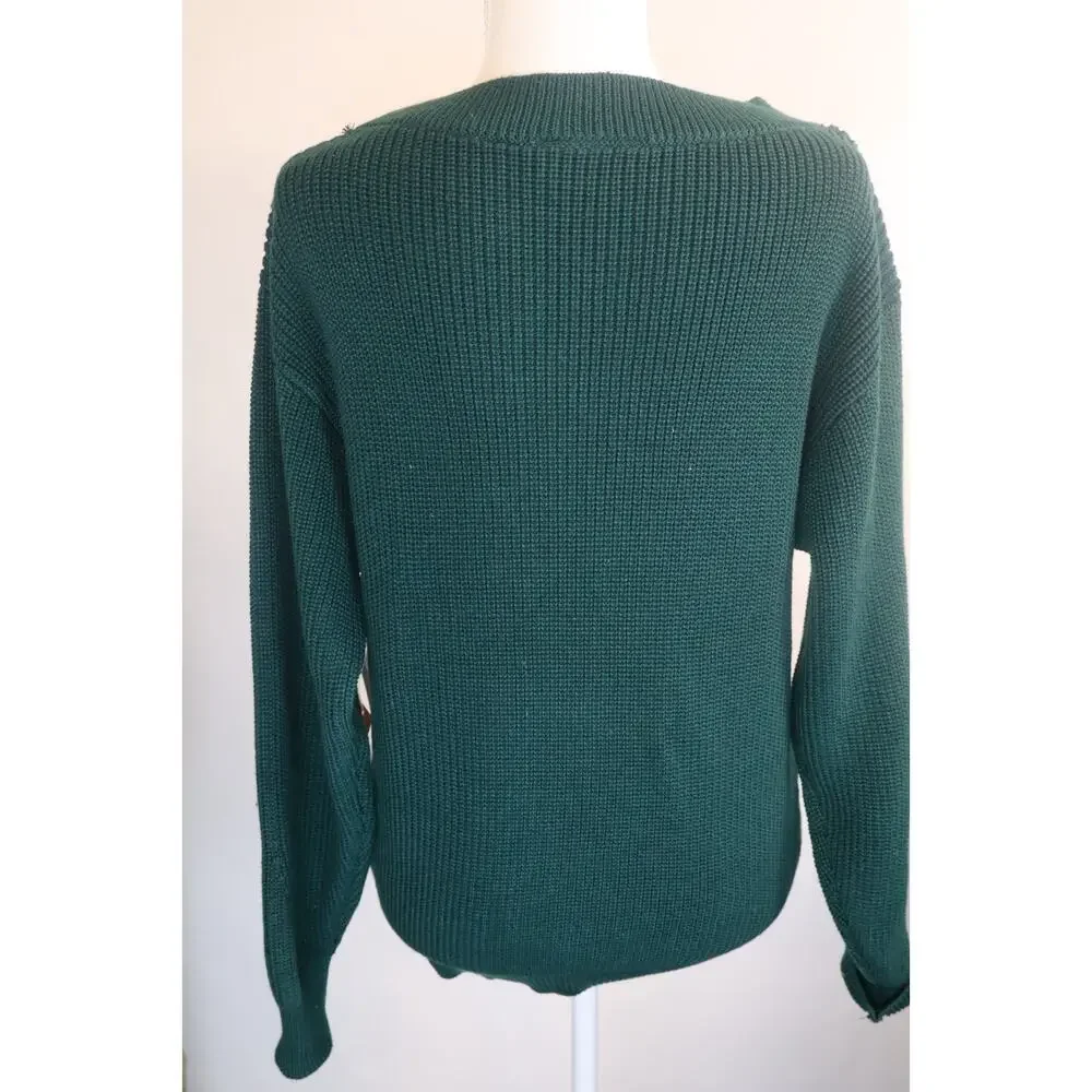NEW 78&Sunny SEAS Coastal Hunter Green One Shoulder Ribbed Knit Sweater S